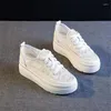 Casual schoenen 6 cm zomernet oppervlak Koehide kleine witte kanten mode dikke bodem binnen binnen verhoogde helling hiel recreatieve sporten