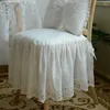 Chair Covers Romantic High Quality European French White Lace Embroidery Ruffle Edge Pure Cotton Fabric Breathable Cover Cushion