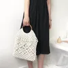 Sagne a tracolla Popula Cotton Rope Grow Pagning Borse Sheer Macrame Tote Anello in legno Hand Rattan Hand Net Vintage Retro Chic