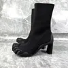 Split Toe High Heel Five Finger Sock Boots Womens Dra på Casual Designer Shoes Booties Black Fashion Soft High Heeled Boots 240329