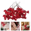 Decorative Flowers 10pcs Christmas Decoration Artificial Berry Red Gold Cherry Stamen Mini Fake Berries Beads For Party Craft