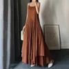 Gagarich slip elbise kadınlar yaz Kore moda edebi retro süper uzun etek ayak bileği katı düzensiz s-line vestidos robe 240411