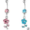 Navelklockknapp ringer YYJFF D0598 Flower Belly Ring Mix Colors Drop Leverans smycken DHPTO