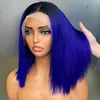 Malásia peruviano brasileiro 1b azul reto 13x4 peruca frontal transparente de renda 100% Remy Remy Cabelo humano