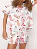 y2k bow boots print satin pajamas مجموعة قصيرة لـ Valentines Day Satin Silk PJS Sleepwear Lounge Lounge for Women 240415