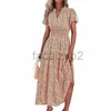 Casual Dresses Sexy Maxi Dress Women Basic Casual Dresses Sexy Maxi Dress 2024 V-neck bubble pleated printed short sleeved pocket dress size plus Women's clothing