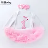 Baby Autumn and Winter Long Sleeve Cartoon Mesh Harper Dress Set för flickor 0-2 år gammal prinsessklänning klänning baby bodysuit