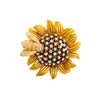 Brooches Rhinestones Sunflower Brooch Costume Jewelry Gold Plated Bee Flower Broches Pins Fashion Elegant Multipurpose For Women