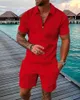 Summer Fashion Men Clothing 3D Print Solid Color Polo Shirt and Shorts 2pcs Set Trend Zipper Tracksuit Set Overdimensionerad T-shirt 240408