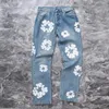 Pantaloni da uomo industria pesante kapok ricamato a gamba dritta maschi jeans corean fashion streetwear