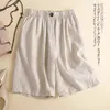Summer Kobiety Vintage Proste swobodne bawełniane lniane proste krótkie spodnie Kobieta solidna kieszonka z wysokim paskiem luźne szorty plażowe ropa 240407