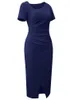 Niceforever Summer Women Classy Plain Office Dresses Business Formal Elegant Vintage Bodycon Dress B701 240415