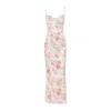 Feestjurken Suninheart Summer Spaghetti Strap Floral Print Elegant Maxi Bodycon Wedding Guest Holiday Jurk in 2024