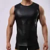 Män tank tops faux läder svart ärmlös väst sexig herr shaper body club bär gay cool man skjortor 240415