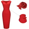 Autumn Women Sexy Low Cut Cap Sleeve with Sash Cocktail Party Elegant Bodycon Pencil Dress EB644 240415