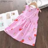 Girl's jurken Bear Leader Summer Girls Jurk Casual Princess-jurken Mouwloze print bloemenkostuums Kids Vestidos Katoen bloemenjurk 2-7Y Y240415Y240417LF55