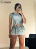 Work Dresses Cute Gradient Shirring Two Piece Set Women Classic Summer Short Sleeve Drawstring Tees Matching Hip Skirts Female Streetwear