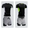 Shorts Men's Fitness Suit Tight Sport Quick Dry Short Sleeve Tracksuit Running Fake Two Pieces Shorts Sweat Breathable Gym Clothing Men