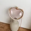 Bag Heart-shaped Pearl Transparent Tote 2024 Summer Quality PVC Women's Handbag Diamond Lock Chain Shoulder Messenger