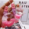 Keychains Lanyards Pink Swimming RingQuicksand Keychain Girls Heart Cherry Blossom Rabbit Oil Pendant Three-Dimensional Backpack Hanging Ornament