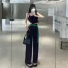 Women's Two Piece Pants 2-Piece Set Slim Sleeveless Top Trousers Suit Stripe Shirt Outfit Female Clothes 2024 Arrival