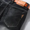 Män denim shorts sommarstil tunn sektion elastisk kraft smal passform kort jeans manliga märke kläder svartblå 240415