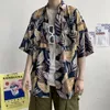 Yellow Hawaiian Flower Shirt Mens Short Sleeve Loose Beach Ancient Fashion Handsome Coat Harajuku äkta rekommendation 240415