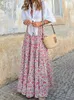 Summer Long Boho Stampa femmina femmina Floral Beach Maxi Skirts Ladies Vintage Sliose Elastic Waist Holiday 240402