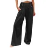 Women's Pants Women Wide Leg Summer Casual High Waisted Palazzo Baggy Beach Trousers Button Down Elastic Floor Length Flare