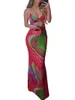 Casual Dresses Women's Halter Bodycon Long Dress Sleeveless Spaghetti Strap Cutout Abstrakt tryckparti