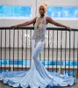 Gorgeous Light Blue Diamond Prom Dresses For Black Girls Trumpet Mermaid African Evening Dress 2024 Tassel Plus Size Formal Party Dress Vestidos De Fiesta Noite