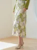 Faldas Jiami Floral-bordada de falda verde hueco de encaje A-line High Wist 2024 en primavera/verano Crochet Women Women Ropa