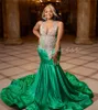 Splendidi abiti da ballo verde Baddies Diamond Crystal Mermaid Plus size Abito da sera 2024 Black Crystal Black Women Aso EBI Abito da festa formale 2024 Vestidos de Noite