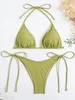 Sexy braune Bikini 2023 Frauen solide rote Halfterschuppen -BH -Tie -Side -Dreieck Badeanzug Sommerbadeanzug Spitze Micro Badebekleidung 240408