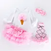 Nieuwe lente- en herfstbaby Baby Lange mouw Romper roze half rokset Fashion baby kleding