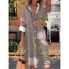 Casual Dresses Spring Long Dress Purple Sleeve Shirt Women's Button Printing Loose Elegant Ladies Midi