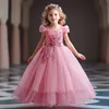 Girl's jurken bloemenmeisjes jurken voor bruiloftavond kinderen appliques prinses verjaardag prom long jurk meisjes vestidos banket jurken 12-14 jaar t240509