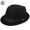 FS Vintage Men Wide Brim Wool Felt Fedora Hats For Black Jazz Trilby Panama Hat Gentleman Gangster Caps Fedora Chapeau Homme 240412