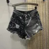 Summer Sequin Denim Shorts Womens High midja stor storlek Hål Fashion Patchwork Girls Street Aline Pants 240415