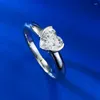 Cluster Rings S925 Sterling Silver Gold-Plated 6 6mm Hjärtformad ring 50 Point High Carbon Diamond Girl Heart