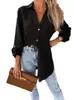 Blouses feminina Mulheres OL Blusa solta Primavera outono Turn Down Down Collar Lantern Sleeve Button Solid Tops SZE-ST22137