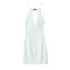 Traf coupé le licou mini-robe femme de l'épaule robes blanches Femmes Boucle Backless Courts Summer Beach Party 240415