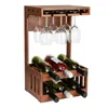 Rack de porte-vin de rangement de cuisine pour 6 bouteilles et verres de tige idéaux barre de maison de maison brun bois brun