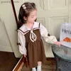 Mädchenkleider Herbst Frühling Mädchen Kleid Kind Mädchen 2-9 y Kinder Prinzessin Kaninchen Ohr Kragen Süßes Stil Kleid Kostüm Kleinkind Baby Mädchen Kleidung y240415y240417rxny