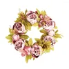 Flores decorativas Peony simulada Garland Rattan Ring Decoration Garden Wrinalh Wreath Flel Leaf Home Janela Carro Cedero Brown Brown