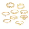 Gold Flower Diamond Set of 9 Pieces, 8-character Infinite Love Crown Ring, Alloy Women's Handicrafts