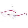 サングラスリーディングメガネ女性小さな楕円形のフレームレスビジネス女性贅沢長老眼鏡眼鏡ディオプター1.0 1.5 2.0 2.5〜4.0