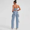 Zomerveer Tweede stuk jeans broek suit dutil zak wijd been met tanktop voor vrouwen 240415