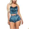 Womens Sleepwear Women Spaghetti Straps Veet Pajamas With Shorts Pajama Set Y 2Pcs 2021 -Sale Drop Delivery Apparel Underwear Dhfeb