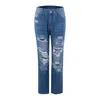 Женские джинсы твердый цвет прямая дыра с высокой талией эластичная тонкая спортивные брюки для женщин.